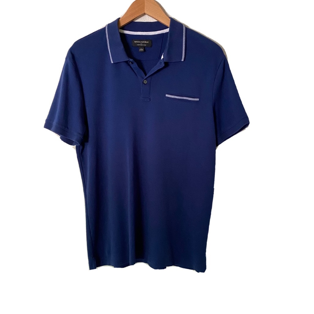 BANANA REPUBLIC Slim Fit Dress Polo Stowaway Blue Men's Size Large